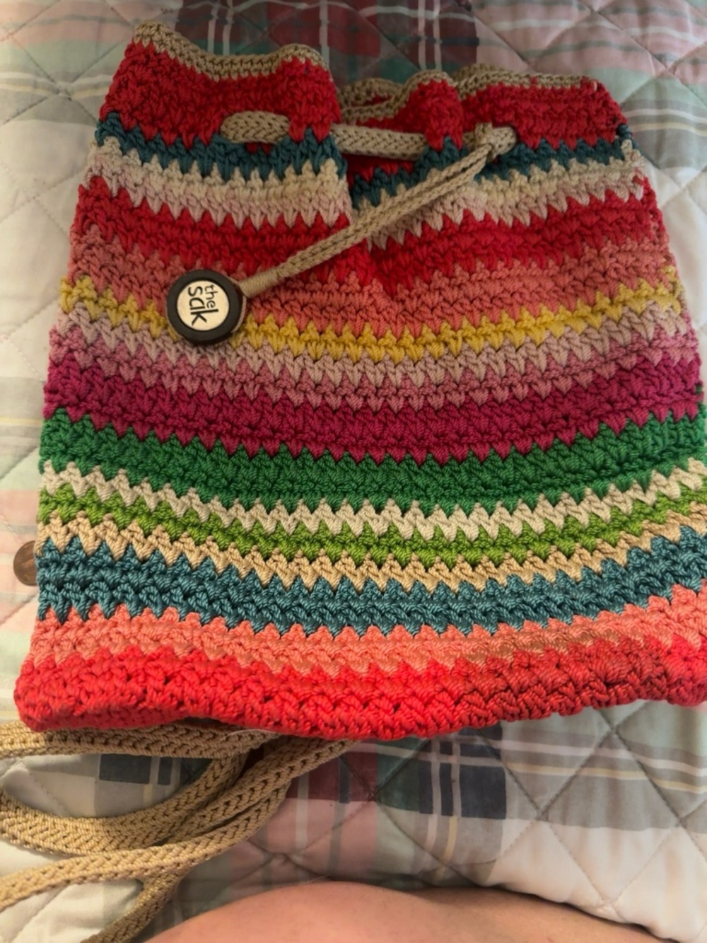 The Sak Multicolor Crochet striped boho drawstring bag